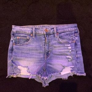 light blue ripped jean shorts